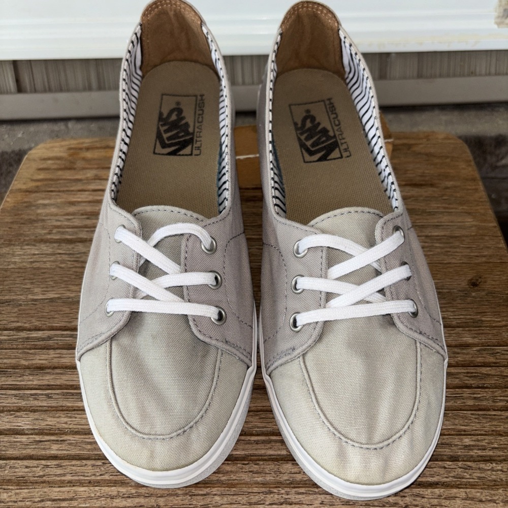 Vans Ultracush Skate Shoes Sneakers Women's Lace-Up Canvas Flats Sz 8 Beige/Tan